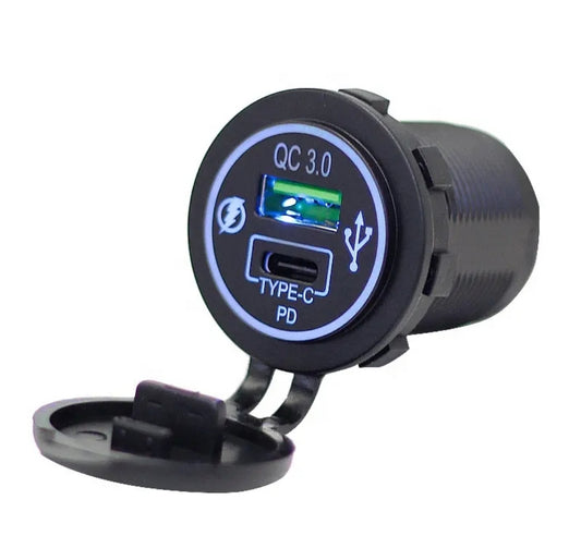 Nitro Industries 12V/24V Universal Dual Port Car Charger – QC3.0 USB + 20W PD Type-C
